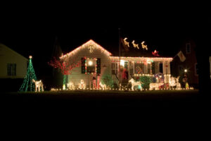 Christmas decorations outside on a house